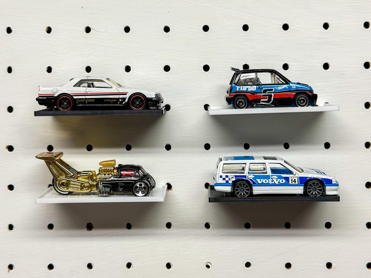 Flat Diecast Car Shelves for 1" Pegboard - Set of 10