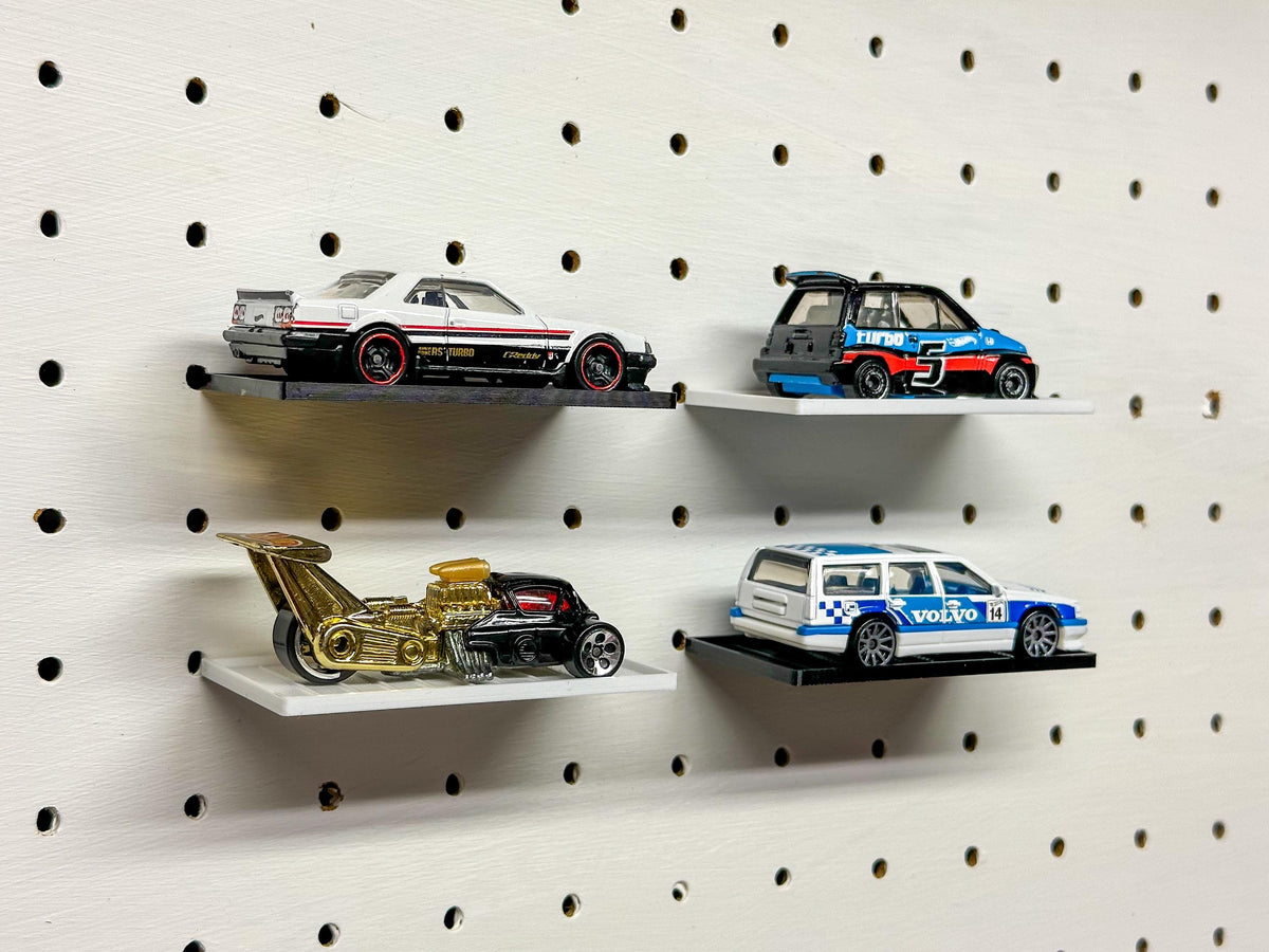 Flat Diecast Car Shelves for 1" Pegboard - Set of 10