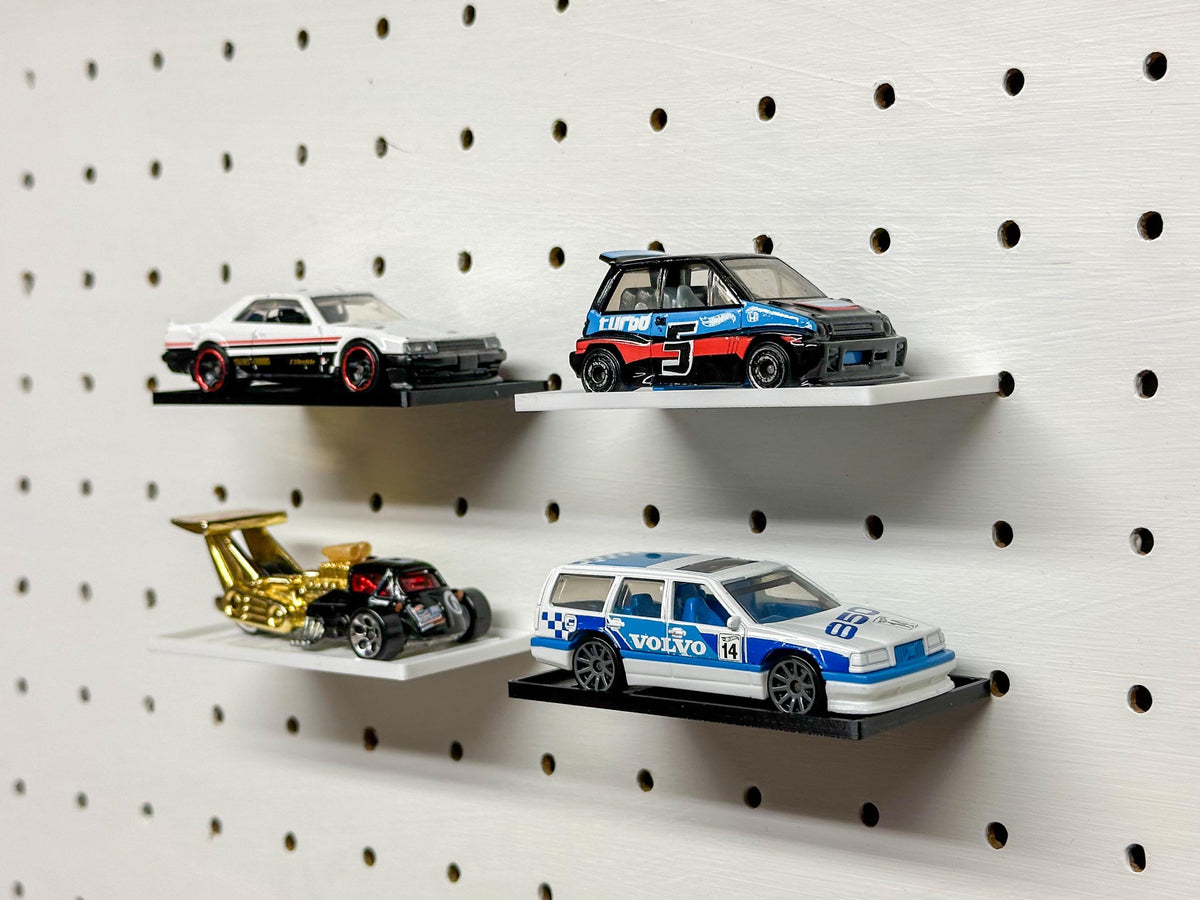 Flat Diecast Car Shelves for 1" Pegboard - Set of 10